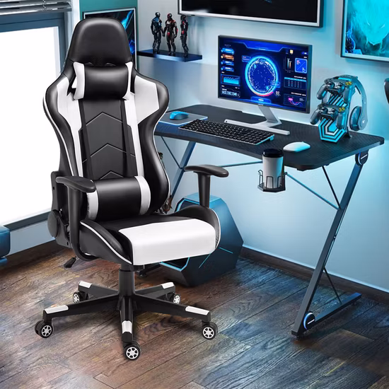 Chaise de jeu de massage Silla Gamer à dossier haut de grande taille avec pivot à 360 degrés et dossier inclinable à 180 degrés
