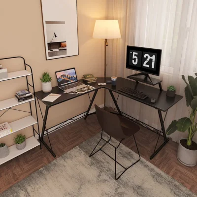 Bureau de jeu en forme de L de coin rond d'ordinateur de bureau à la maison avec le grand poste de travail de bureau de support de moniteur
