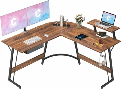 Bureau en forme de L, bureau de jeu d'angle pour ordinateur avec grand support d'écran, table d'écriture pour bureau à domicile de 51,2